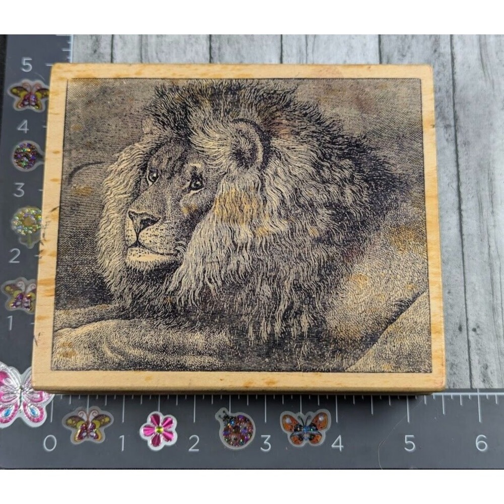Magenta Lion Big Cat Animal Rubber Stamp Wood #E18